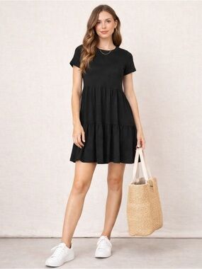 See You Monday Black Tiered Mini Dress L Spring Casual Travel